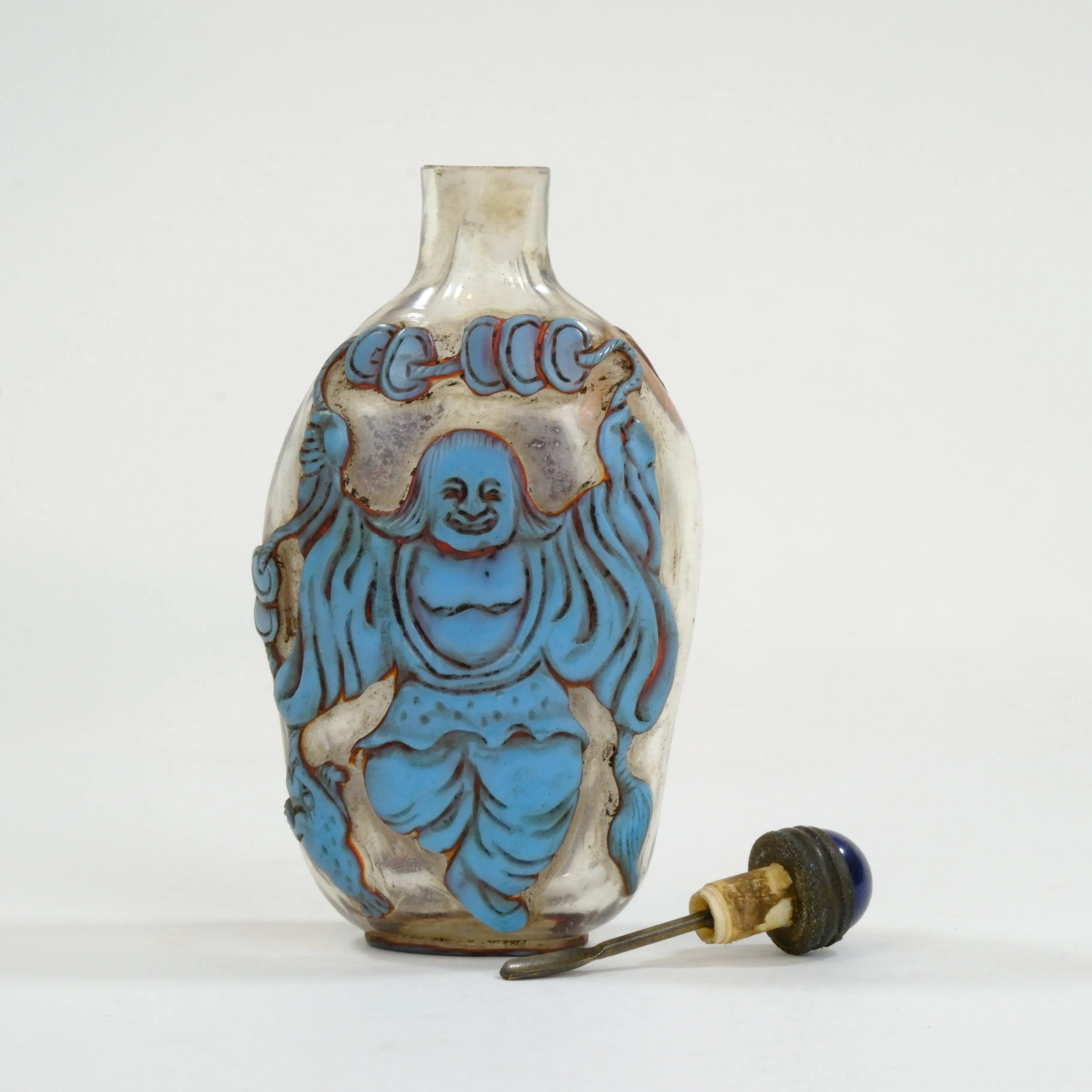 Vintage Chinese Glass Snuff Bottle Lucky Gods 3"