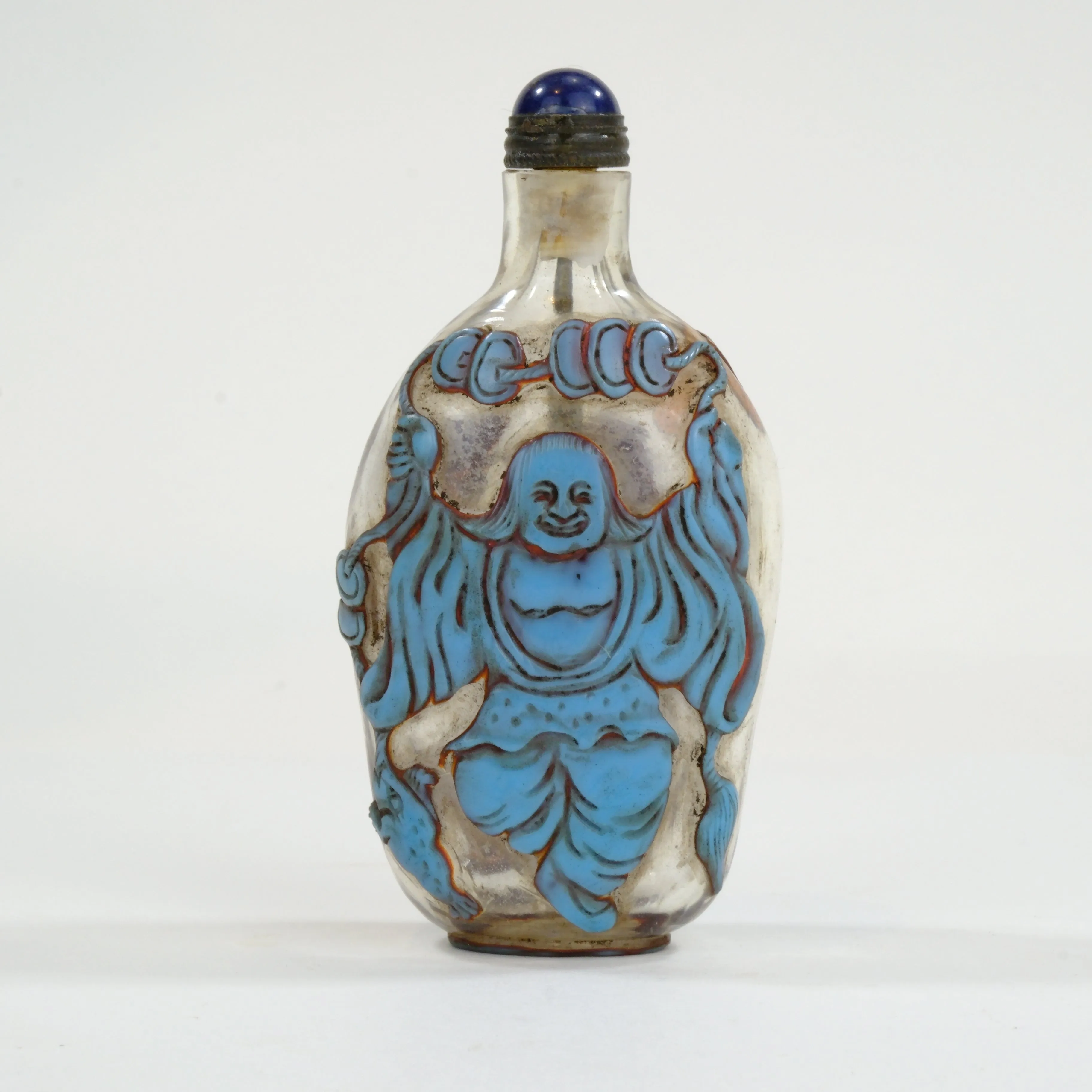 Vintage Chinese Glass Snuff Bottle Lucky Gods 3"