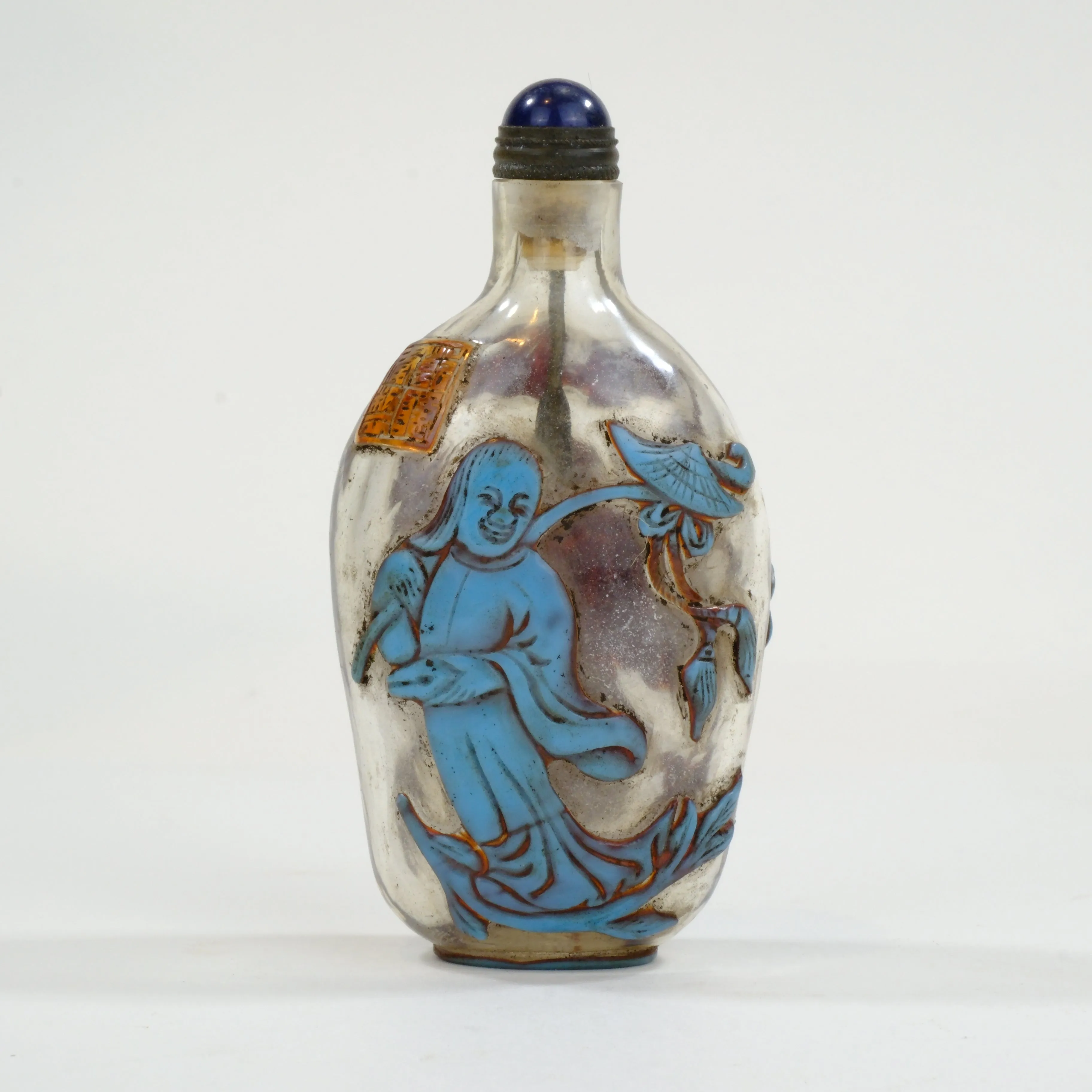 Vintage Chinese Glass Snuff Bottle Lucky Gods 3"