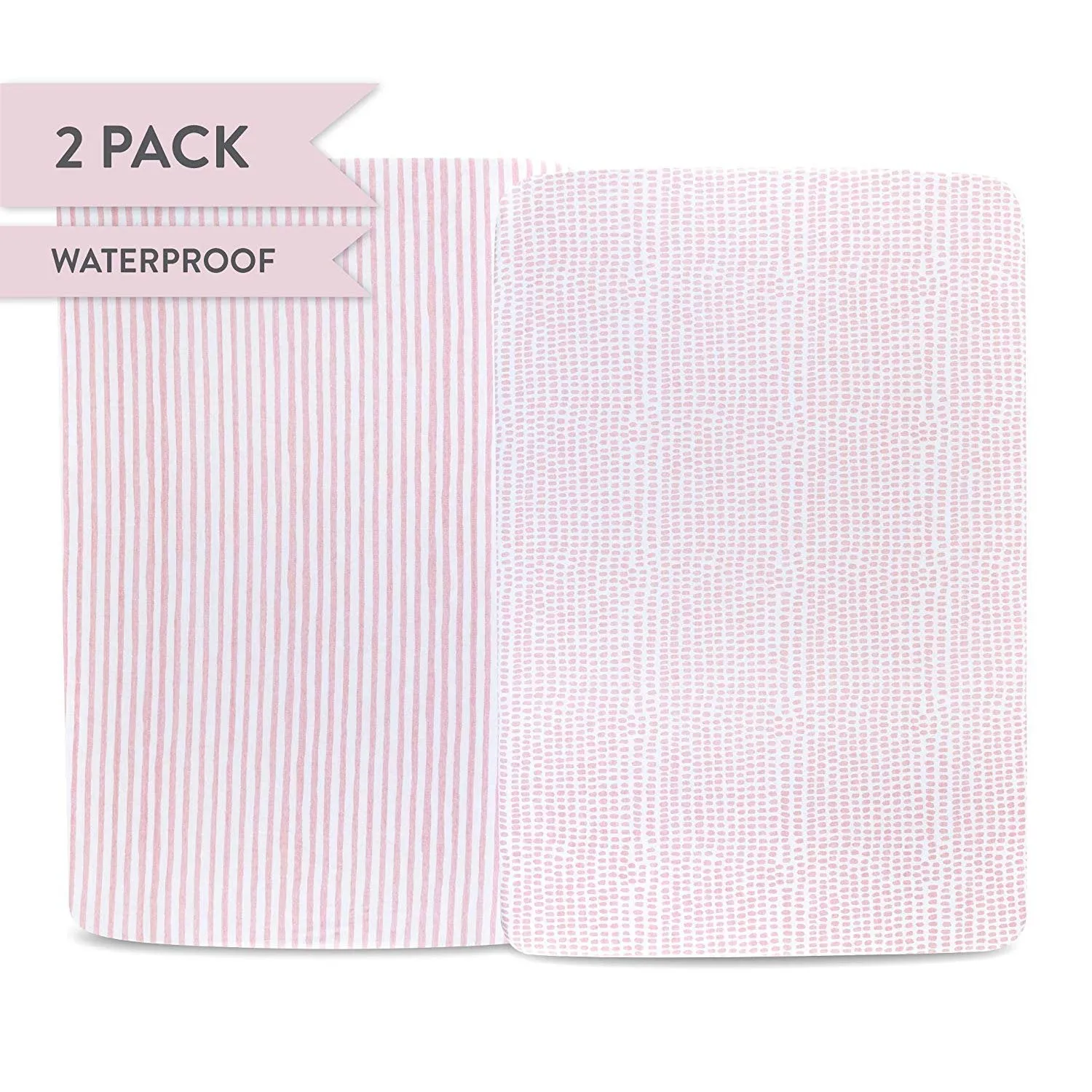 Waterproof Crib Sheet Set - Mauve Stripes & Splash