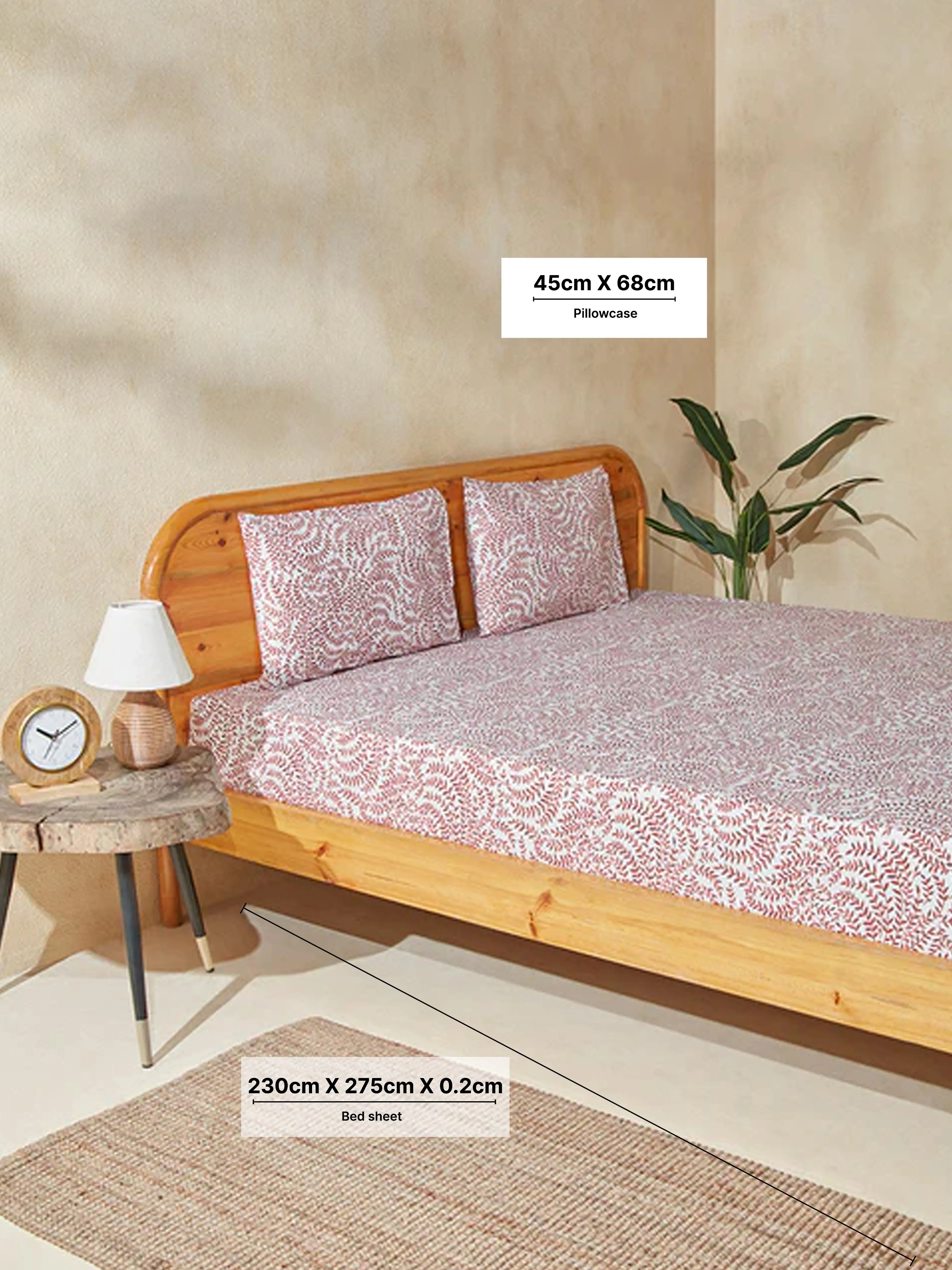 Westside Home Pink Printed Double Bed Flat Sheet and Pillowcase Set