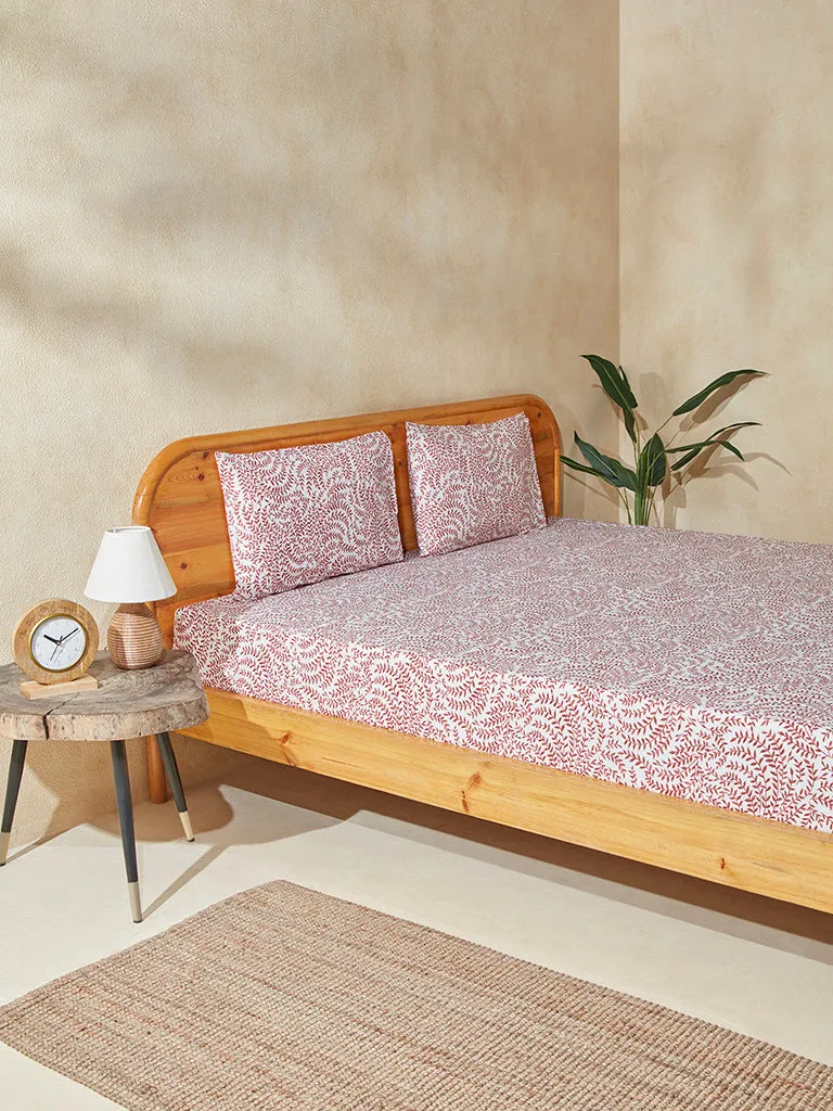 Westside Home Pink Printed Double Bed Flat Sheet and Pillowcase Set