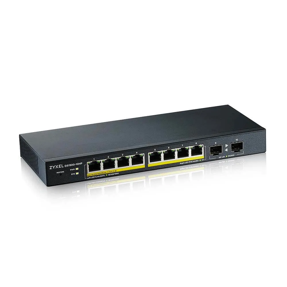 Zyxel Gs1900-10Hp Managed L2 Gigabit Ethernet (10/100/1000) Power Over Ethernet (Poe) Black